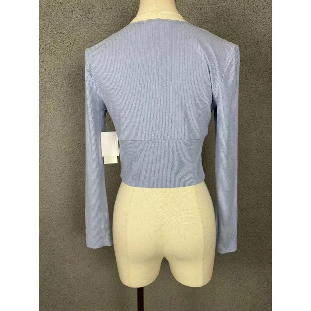 Sugar Moon Women's Juniors' Rib-Knit Surplice Top Blue Size Medium NWT's